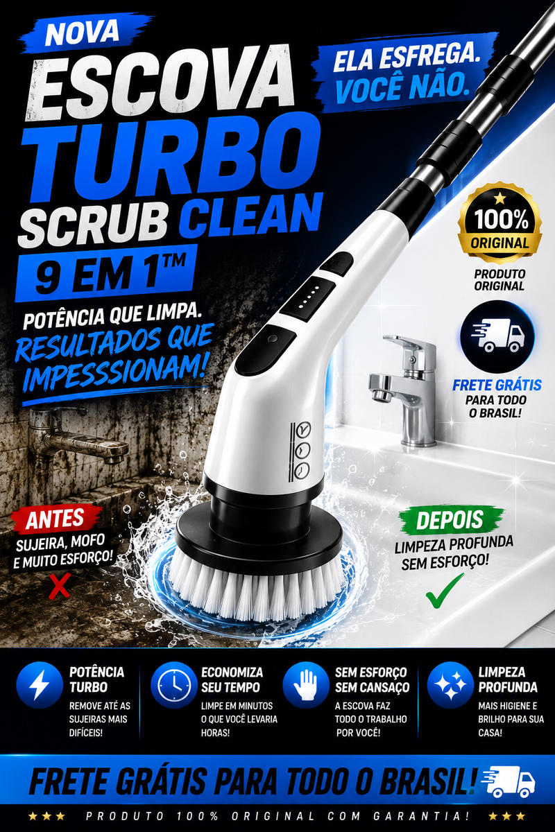 Escova de Limpeza Elétrica Giratória 9 em 1