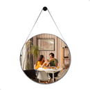 Kit 2 Espelhos Redondos Adnet Moderno Lavabo Quarto Sala Banheiro Alça Em Couro 60cm C/ Pino Suporte