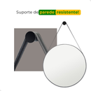 Kit 2 Espelhos Redondos Adnet Moderno Lavabo Quarto Sala Banheiro Alça Em Couro 60cm C/ Pino Suporte