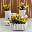Kit 3 peças vasos canelados jardineiras/floreiras com plantas artificiais, flores do campo