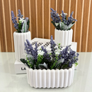 Kit 3 peças vasos canelados jardineiras/floreiras com plantas artificiais, flores do campo
