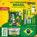 Kit Torcida Brasil Kit 12 peças Torcedor Bandeira Para Copa 2026 Adesivo Trompete Pintura Facial