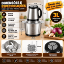 Moedor de Carne Elétrico 1200W 2L 3L Inox Triturador Processador de Alimentos 110V 220V com Alça