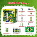 Kit Torcida Brasil Kit 12 peças Torcedor Bandeira Para Copa 2026 Adesivo Trompete Pintura Facial